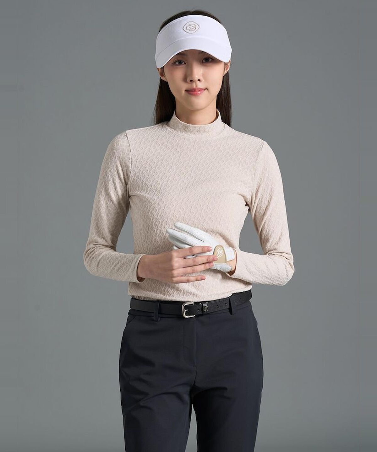 빈폴골프(BEANPOLE GOLF) [B_under] 여성 자카드 하이넥 긴소매 티셔츠 - 베이지 (BJ6141L03A)