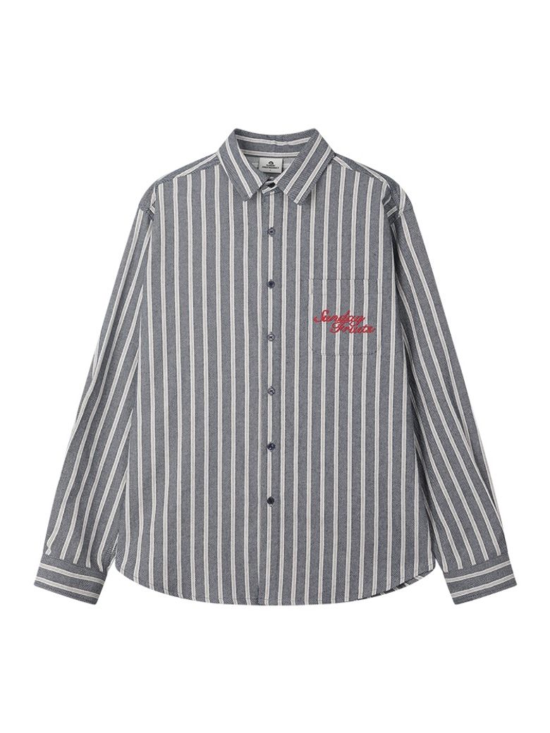 SUN DENIM STRIPE SHIRT NAVY