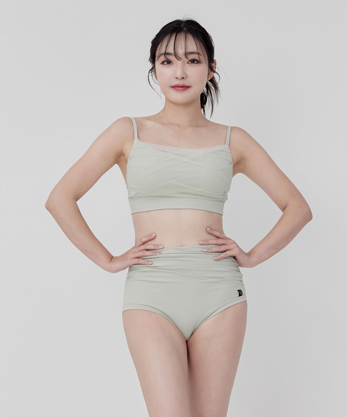 포리즈(PORRIZ) [SET] [뤼미에르_제이드민트] 백리스 쉬폰 레이어 셔링 하이웨스트
