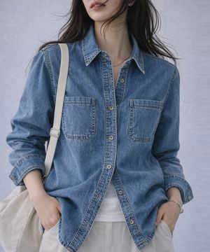 더블포켓 클래식 데님 셔츠 남방_2COLOR