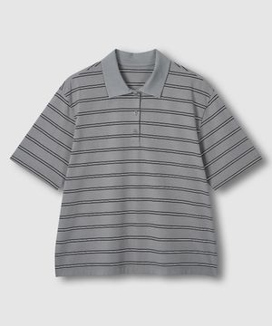 여 스트라이프 반팔 라운지 티셔츠_라이트 그레이