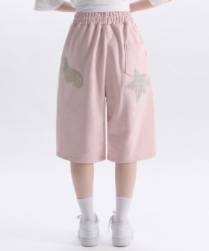 Angel Star Patch Bermuda Pants 버뮤다 원턱 스웨트 숏츠 반바지 ASP901 (핑크)