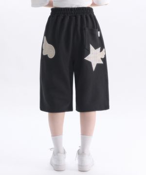 Angel Star Patch Bermuda Pants 버뮤다 원턱 스웨트 숏츠 반바지 ASP901 (블랙)