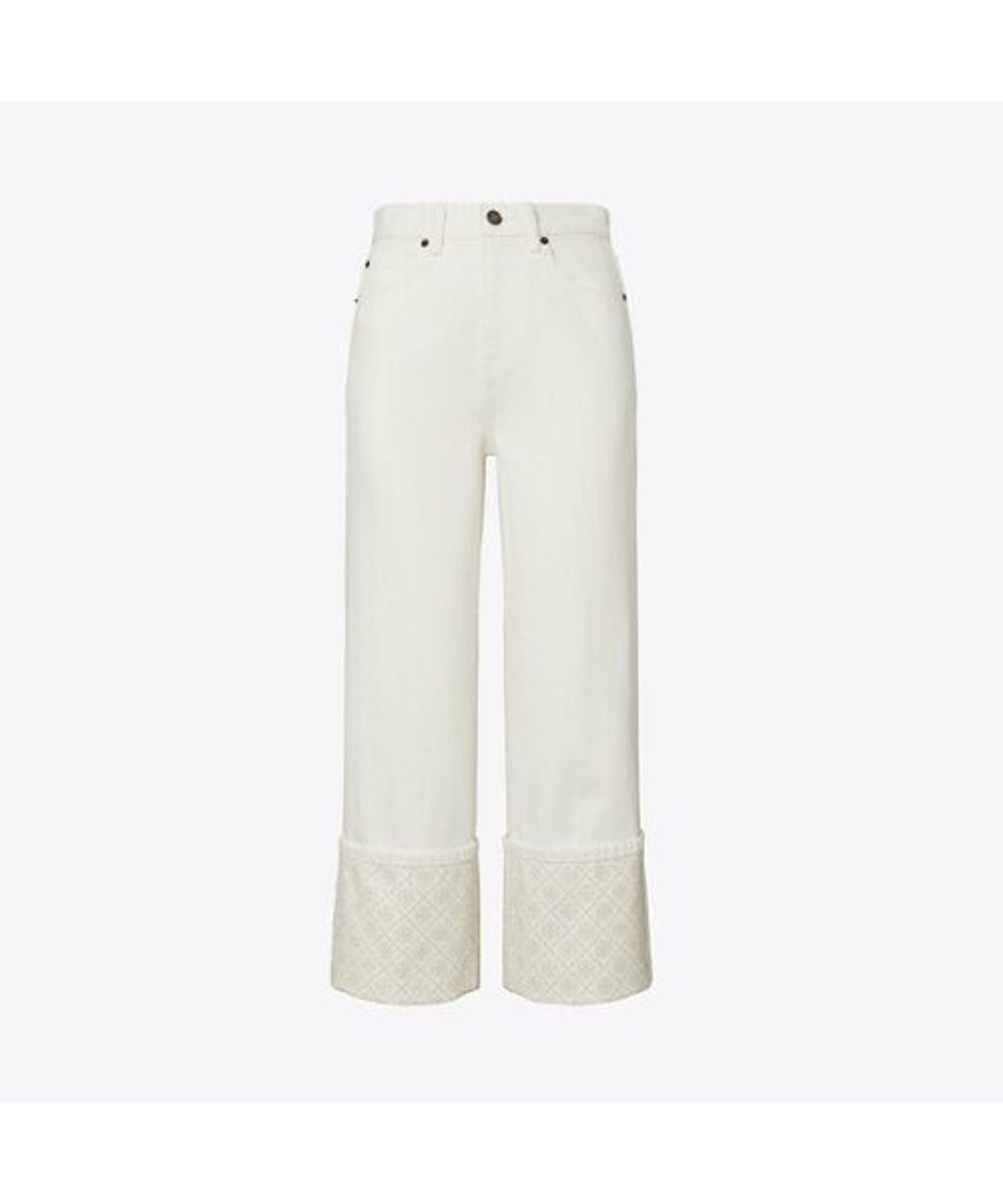 토리버치(TORYBURCH) 콘트라스트 커프 스트레이트 레그 진 - 화이트