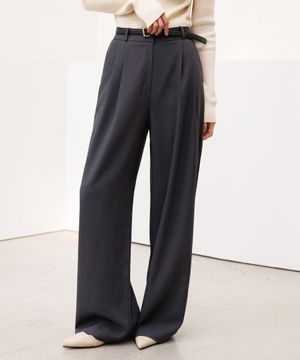 핀턱 벨티드 와이드 슬랙스