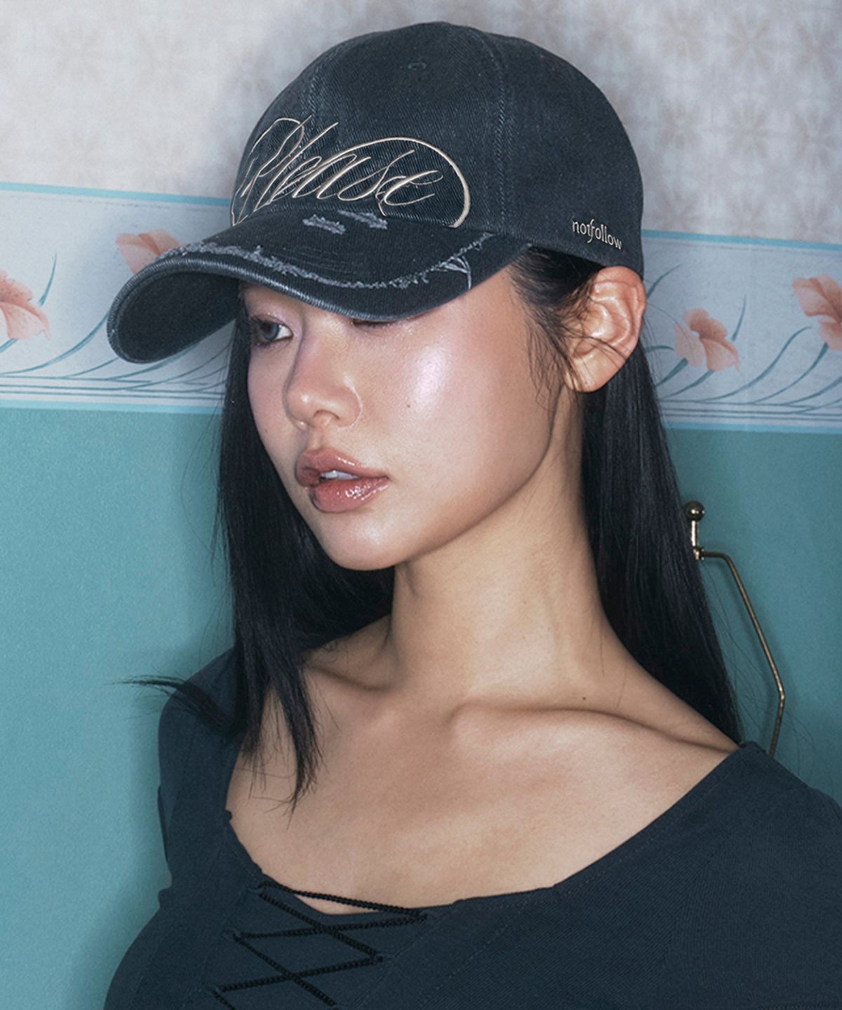 플리즈노팔로우(PLEASENOFOLLOW) Bella washed damage cap (Charcoal)