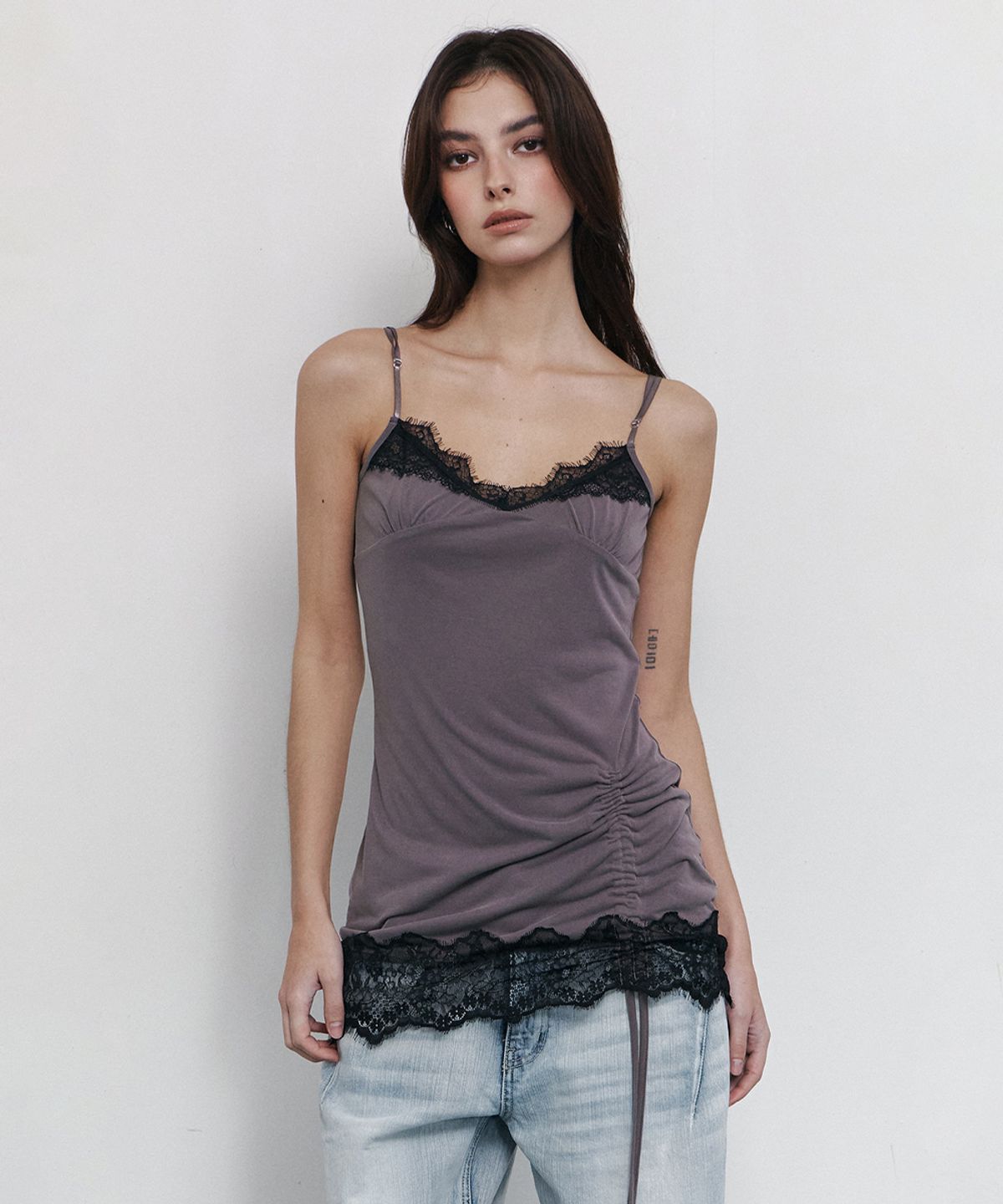 플리즈노팔로우(PLEASENOFOLLOW) Pia Lace Slip Mini Dress (Vintage Grey)