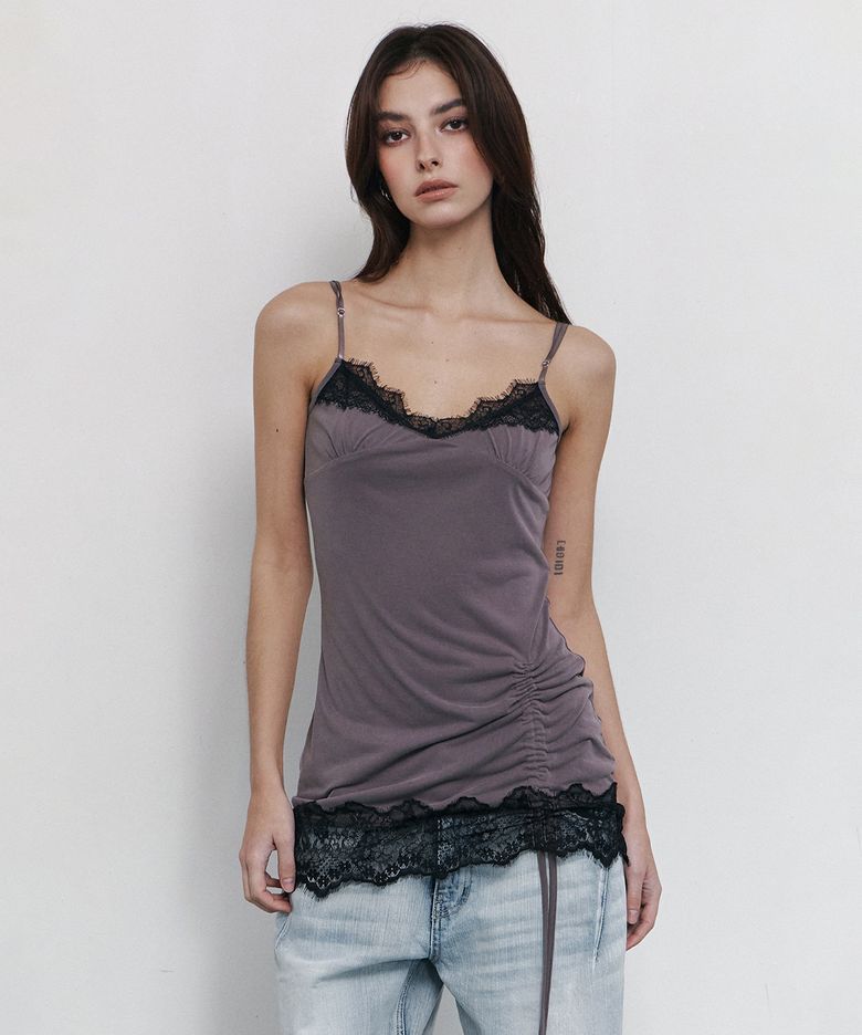 Pia Lace Slip Mini Dress (Vintage Grey)