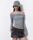 Halo Unbal Shirring Long Sleeve Top (Melange Grey)