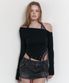 Remy Unbal Shirring Long Sleeve Top (Black)