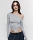Remy Unbal Shirring Long Sleeve Top (Melange Grey)