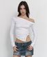 Remy Unbal Shirring Long Sleeve Top (White)