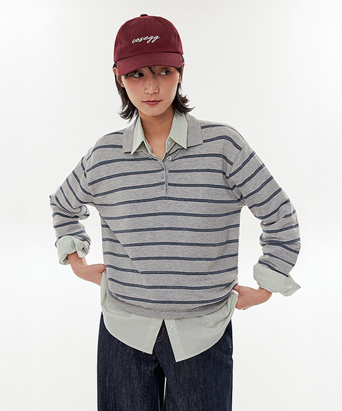 코스에그(COSEGG) Elian Stripe Collar Knit_EFSKN208