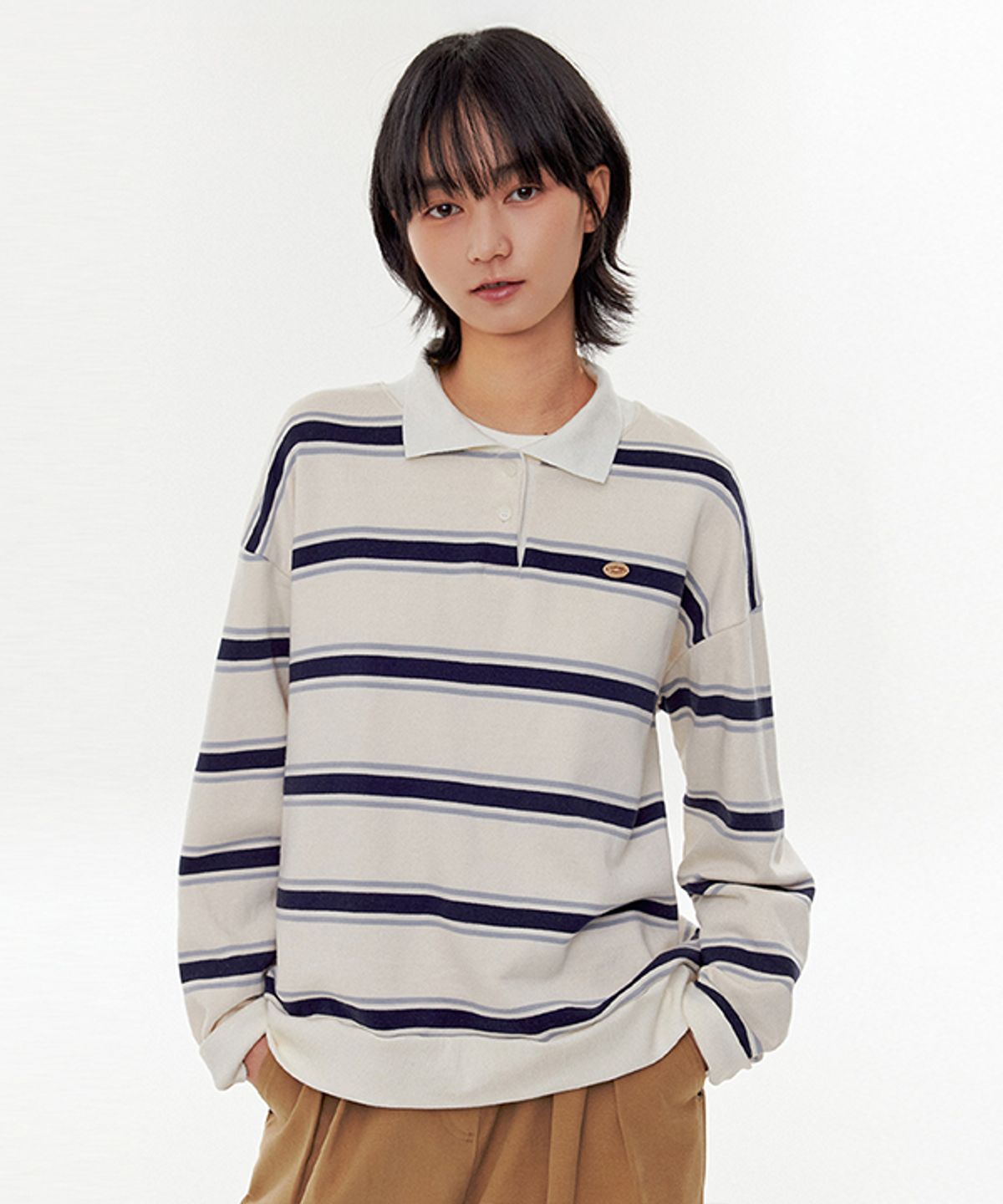 코스에그(COSEGG) Even Stripe Logo Collar Sweatshirt_EFSTS202