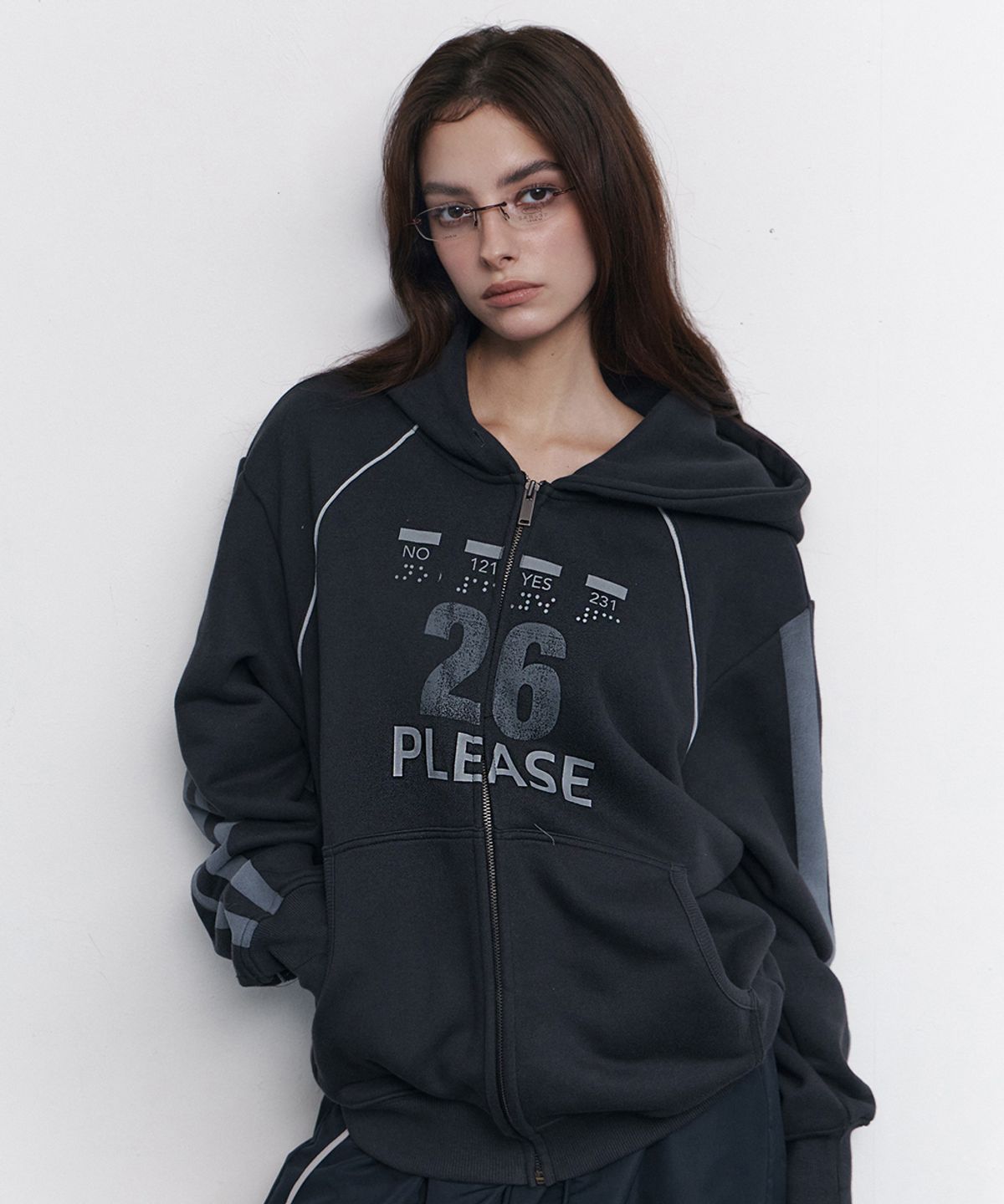 플리즈노팔로우(PLEASENOFOLLOW) Tove Track Hoodie Zip Up (Cool Charcoal)