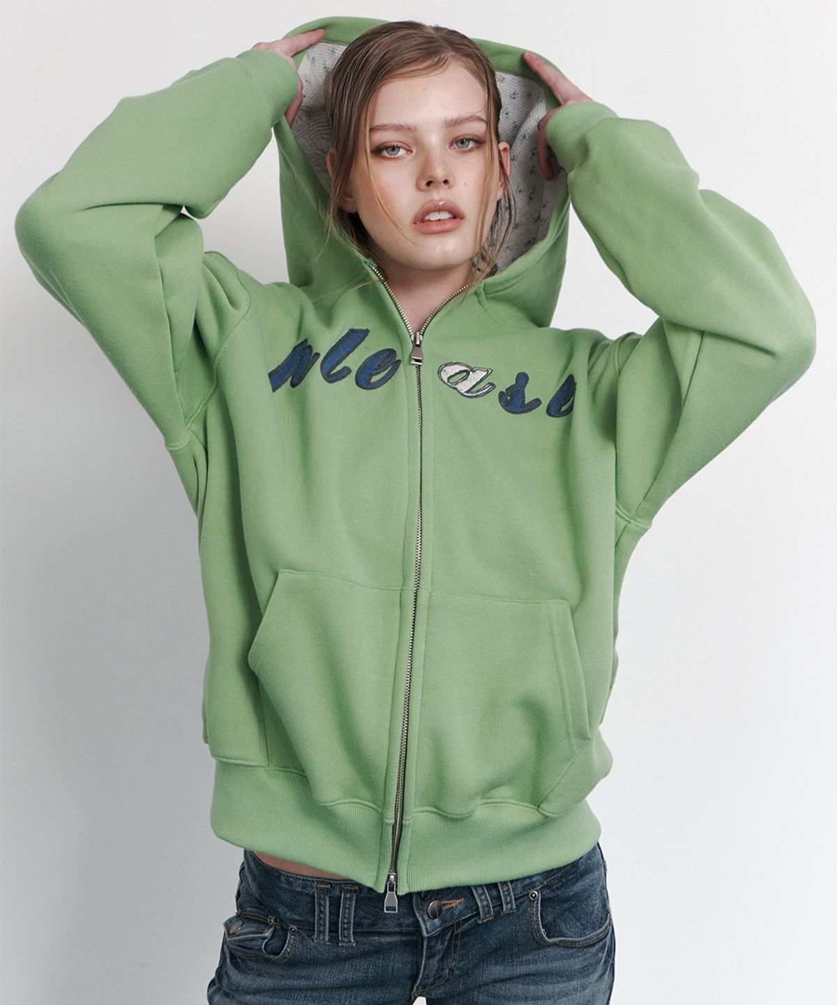 플리즈노팔로우(PLEASENOFOLLOW) Bono patch Sweat Hoodie Zip Up (Green)