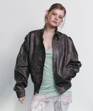 Gia Leather Bomber jacket (Washed Brown)