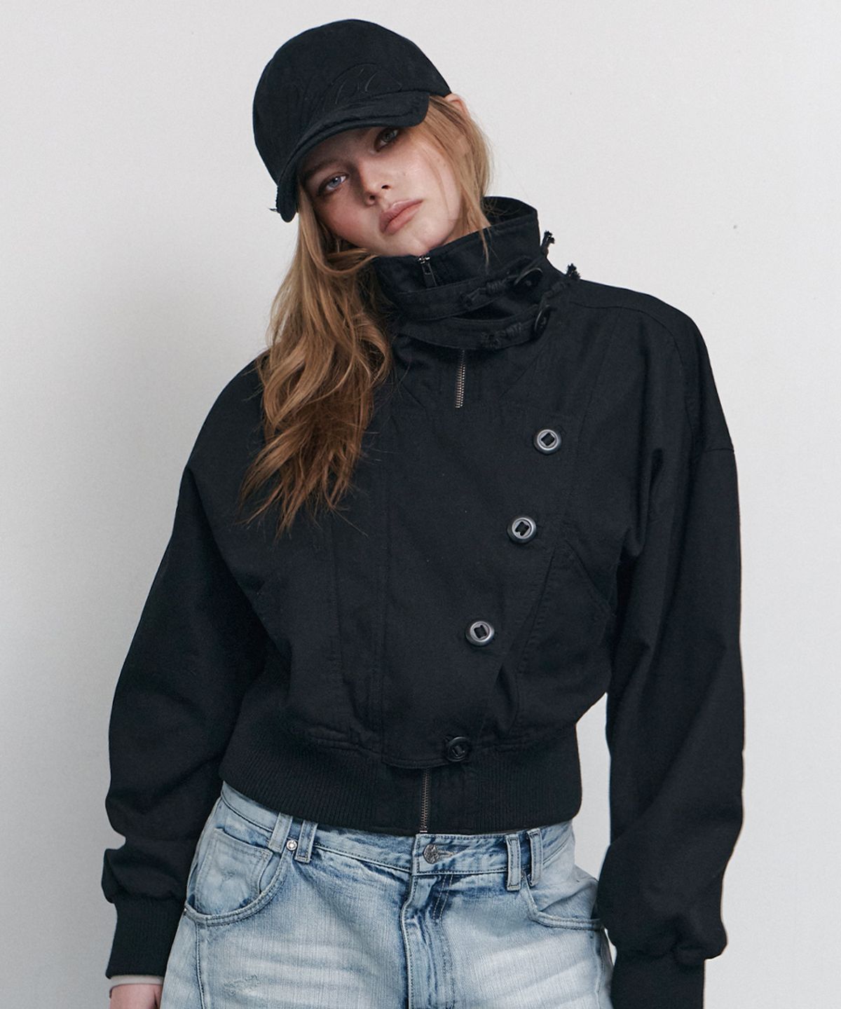 플리즈노팔로우(PLEASENOFOLLOW) Beren High-neck Bomber jacket (Black)