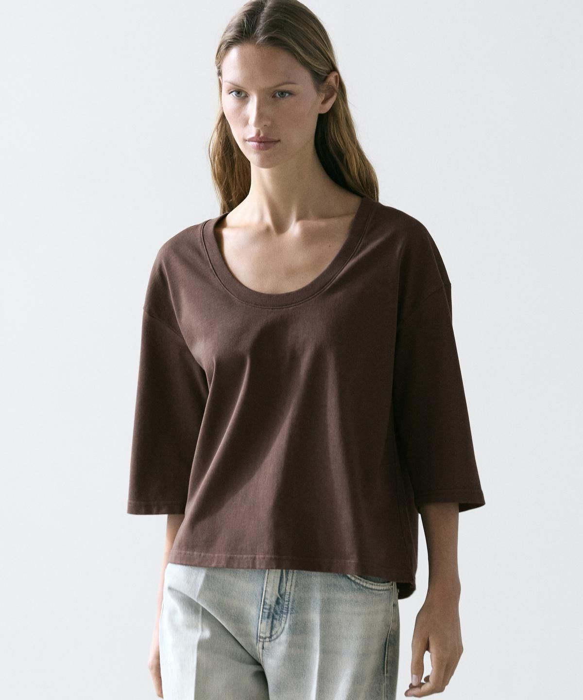 마시모두띠(MASSIMO DUTTI) 100% 코튼 라운드넥 티셔츠