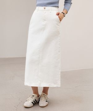 화이트 시크릿밴딩 뒷트임 롱 스커트