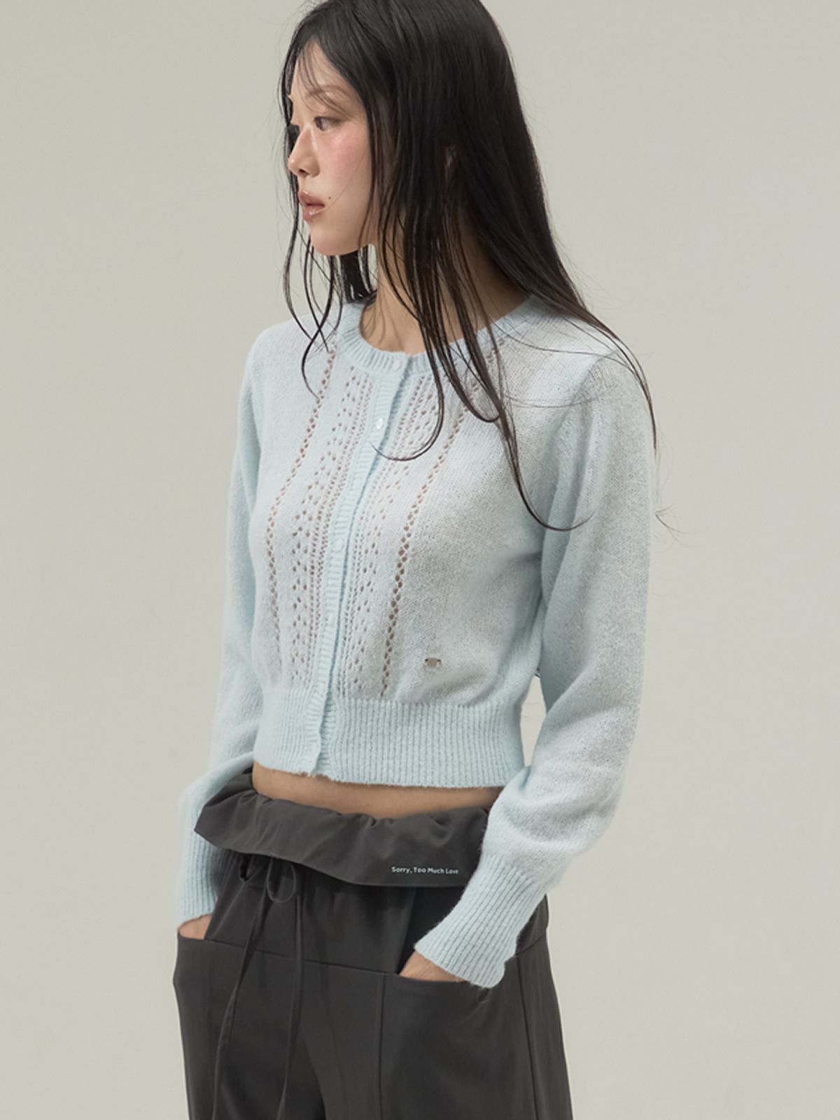 쏘리, 투 머치 러브(SORRY, TOO MUCH LOVE) Powder  Knit Crop Mohair Cardigan_Sky Blue