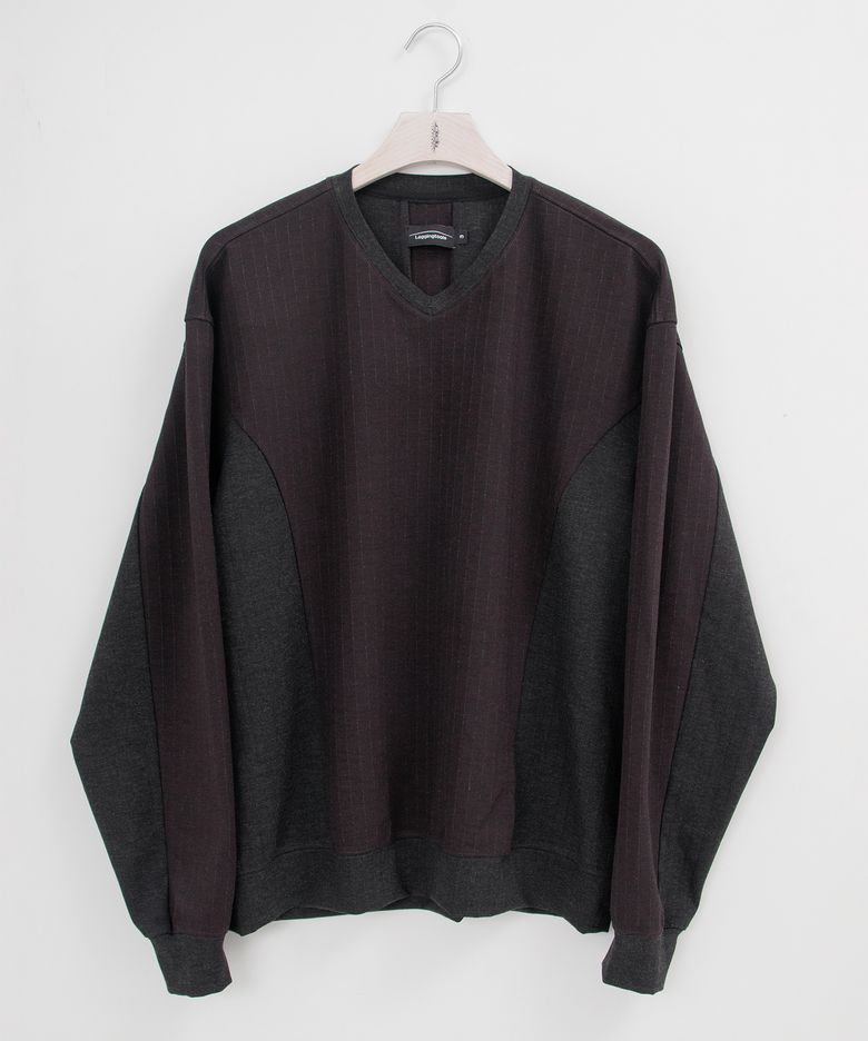 Relaxed V-neck Panel Pullover_____murky wine (dead stock fabric)