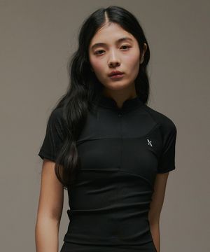 만다린 하프집업 숏슬리브 블랙