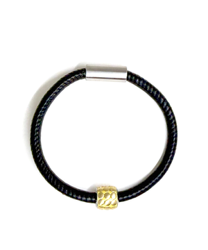 써지컬스틸 비참드 골드장식 가죽팔찌/ GHMB-316