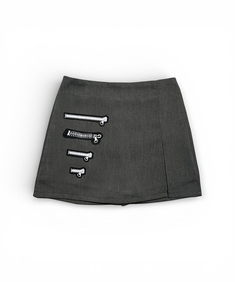 Multi Zip Slit Mini Skort (Charcoal)