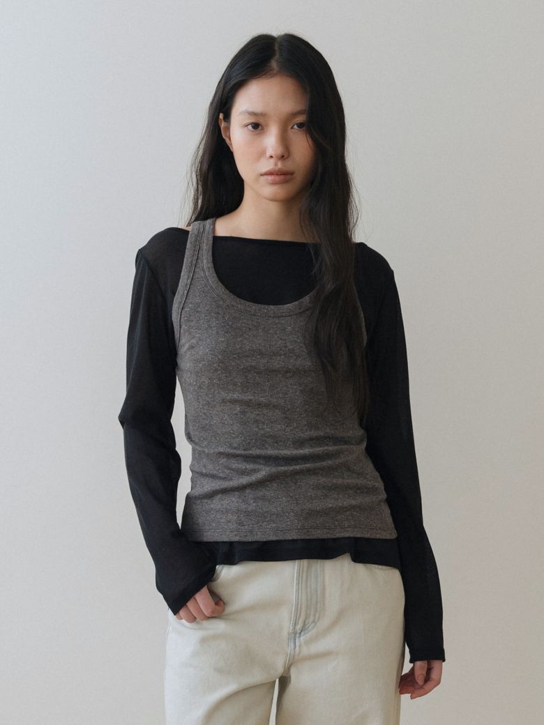 DELICATE SCOOP NECK SLEEVELESS SHIRT CHARCOAL
