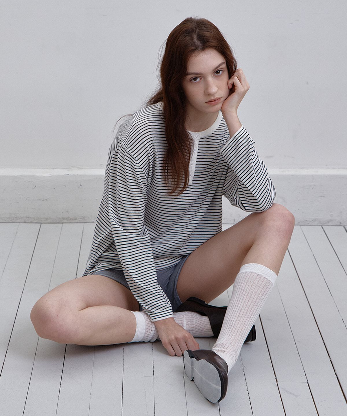 벗튼(BUT'TON) Stripe Button Knit (Ivory)