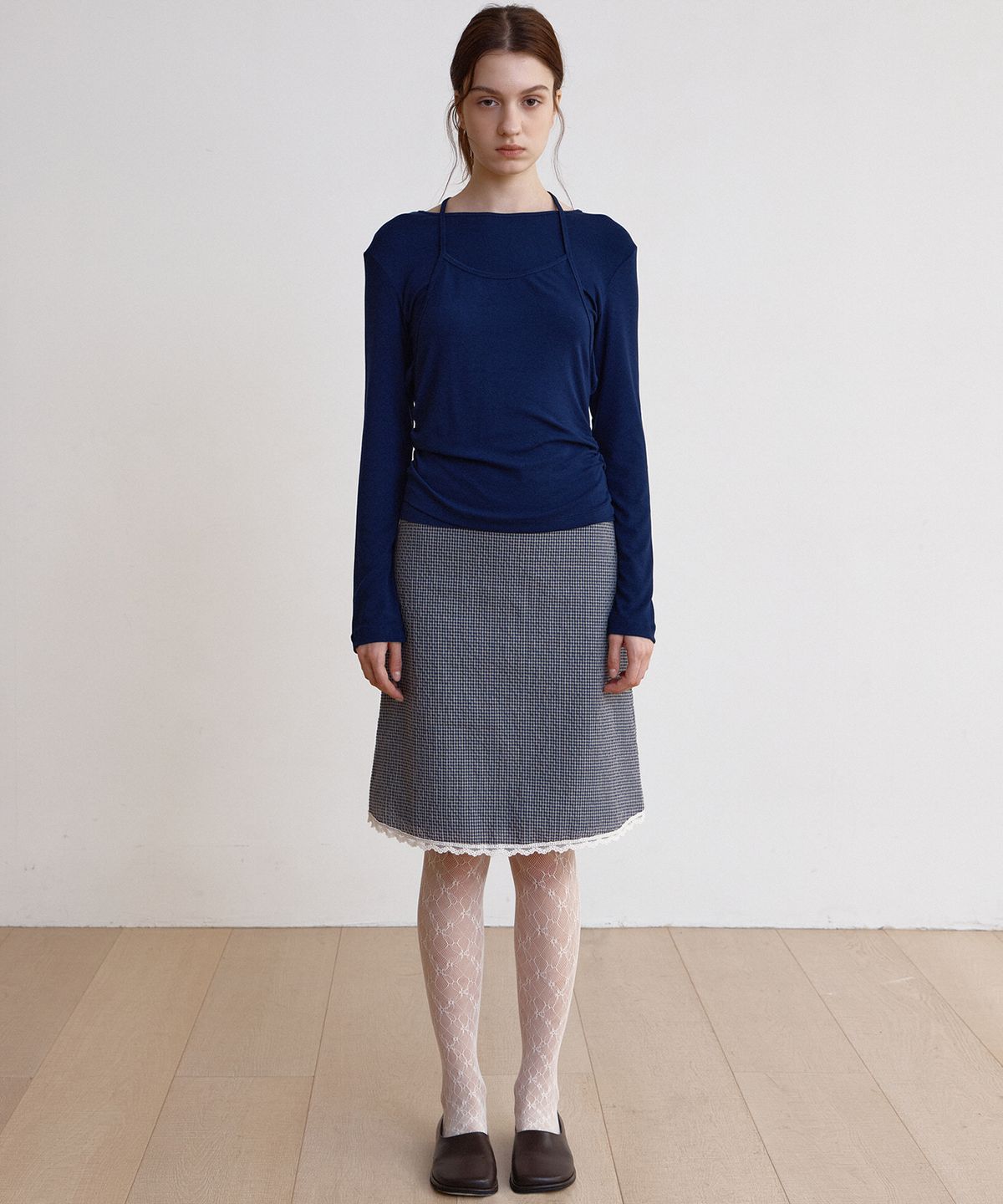 벗튼(BUT'TON) Lace Check Skirt (Blue)