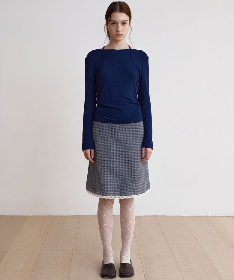 Lace Check Skirt (Blue)