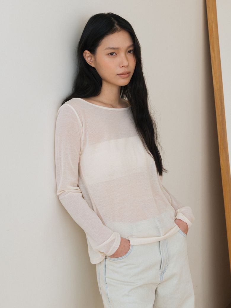 WIDE NECK SHEER T-SHIRT CREAM