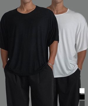 2pack 오버핏 모달 실켓 U넥 반팔 티셔츠
