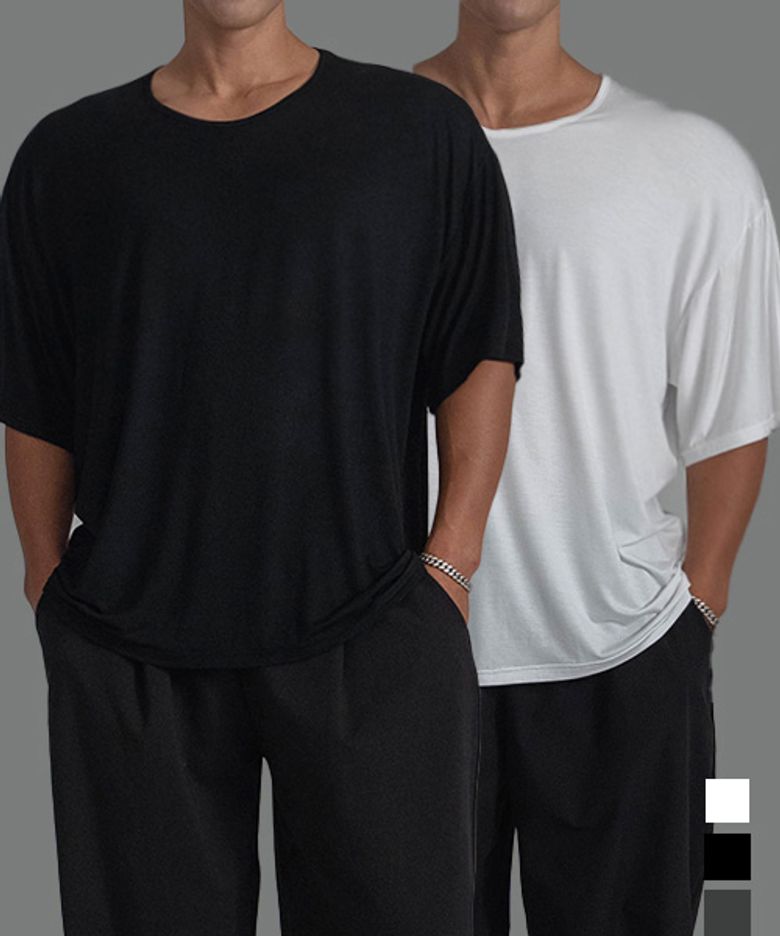 2pack 오버핏 모달 실켓 U넥 반팔 티셔츠