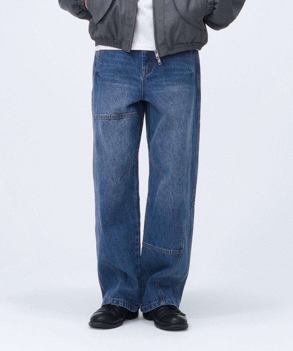 미세키서울 맨(MISEKISEOUL MEN) Stitch semi wide jeans BLUE