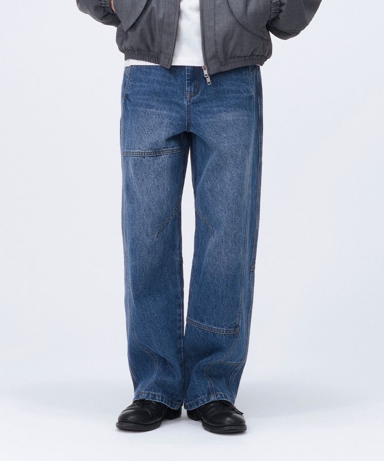 Stitch semi wide jeans BLUE