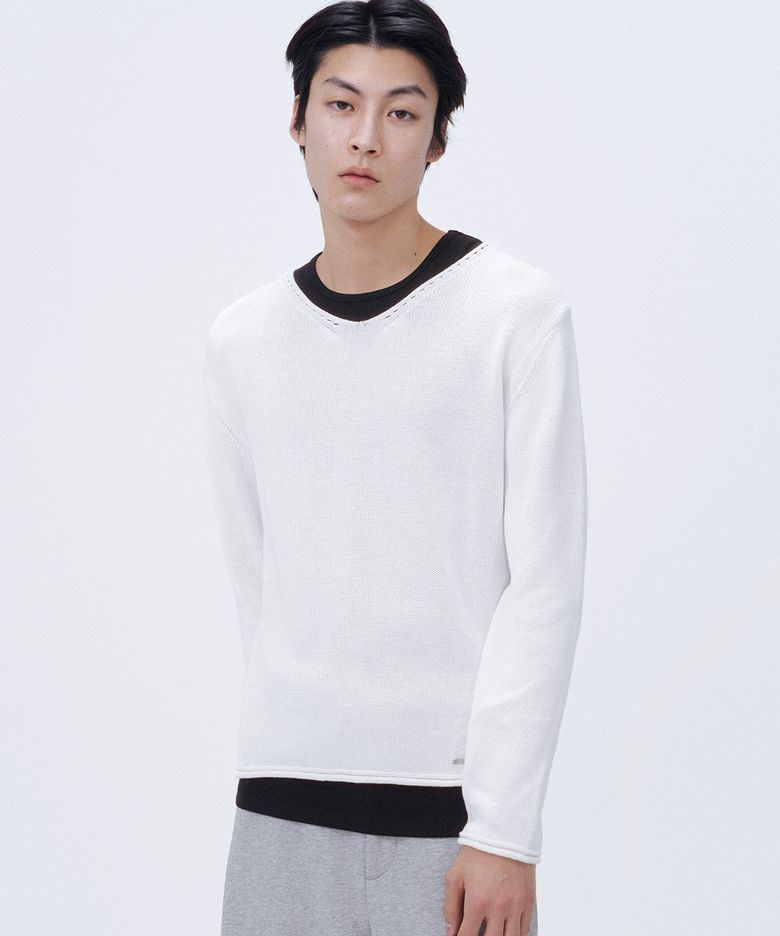Vneck layered knit top IVORY