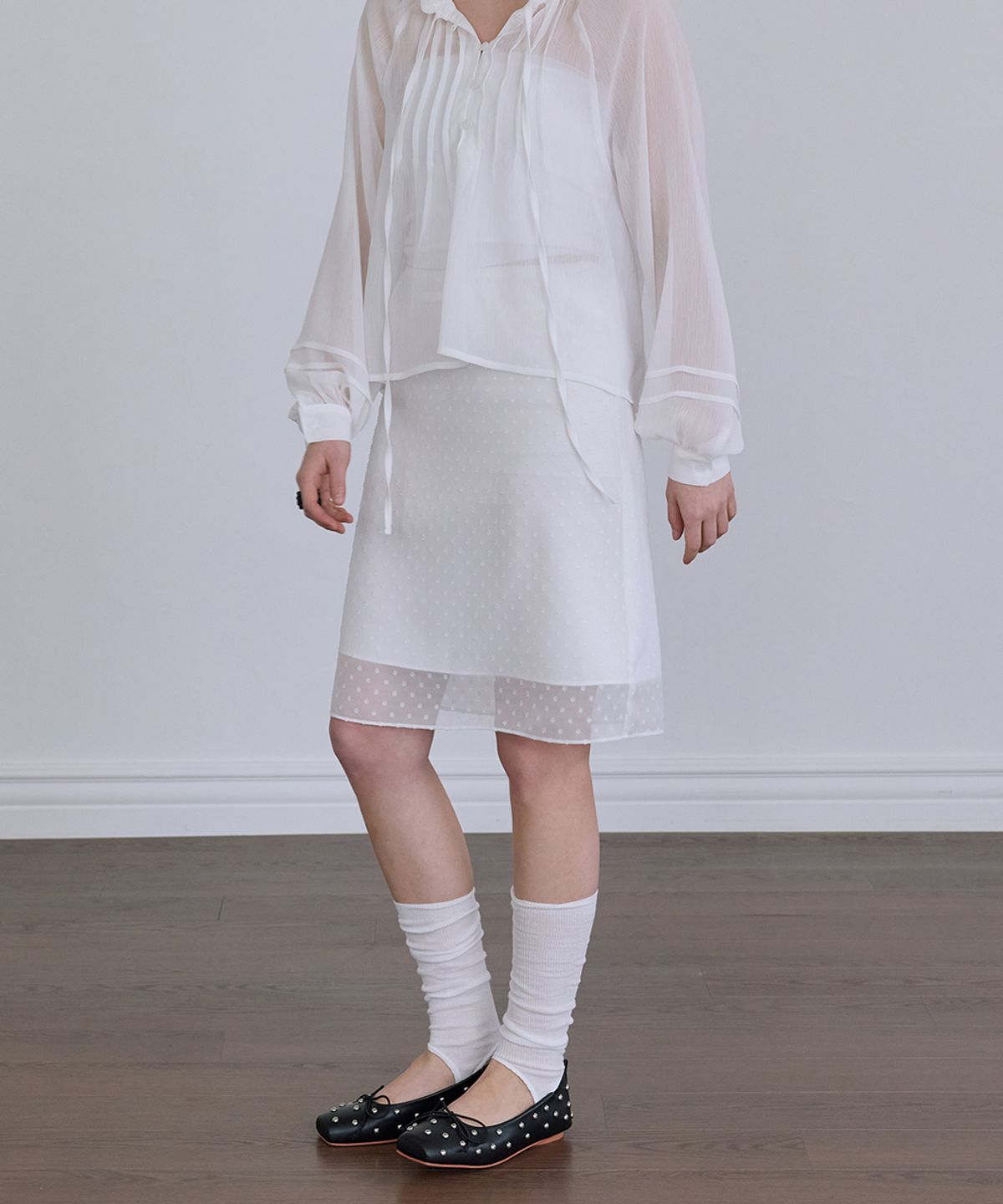 애프터아워즈(AFTERHOURS) CHIFFON MIDI SKIRT (WHITE-DOT)