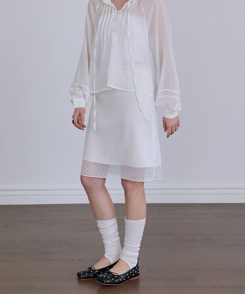CHIFFON MIDI SKIRT (WHITE-DOT)