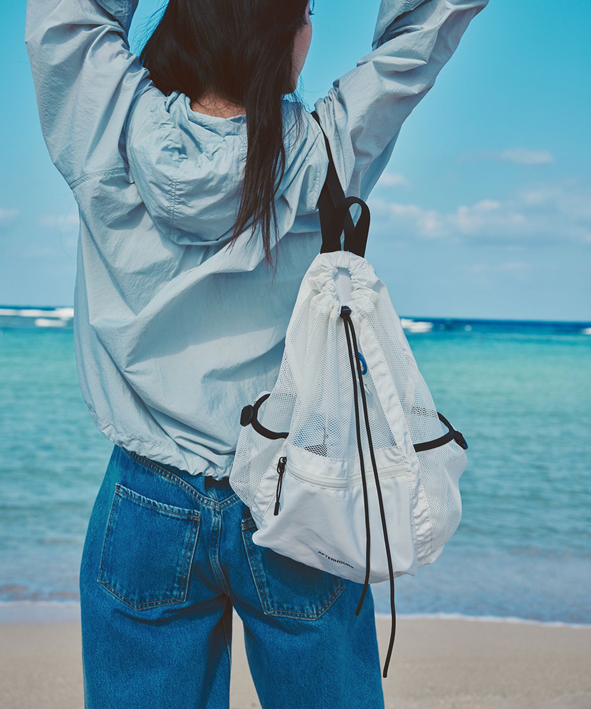애프터아워즈(AFTERHOURS) DRAWSTRING LIGHT MESH BACKPACK (WHITE)