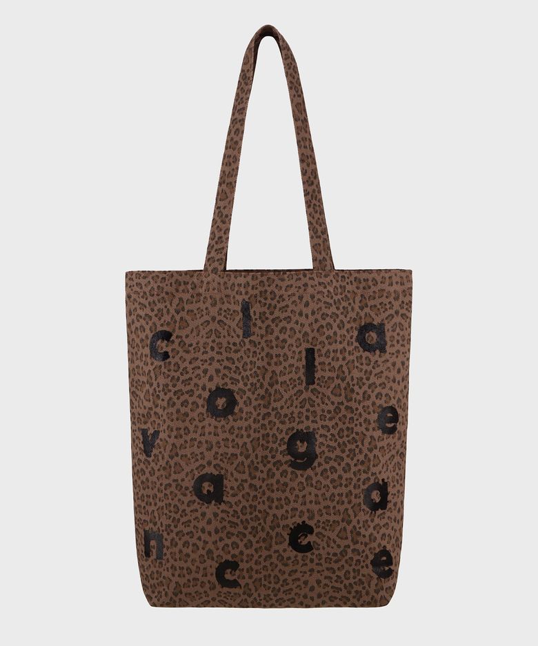 Logo Alphabet Leopard Cotton Bag - Brown  (에코백)