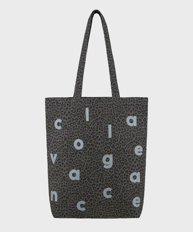 Logo Alphabet Leopard Cotton Bag - Gray (에코백)
