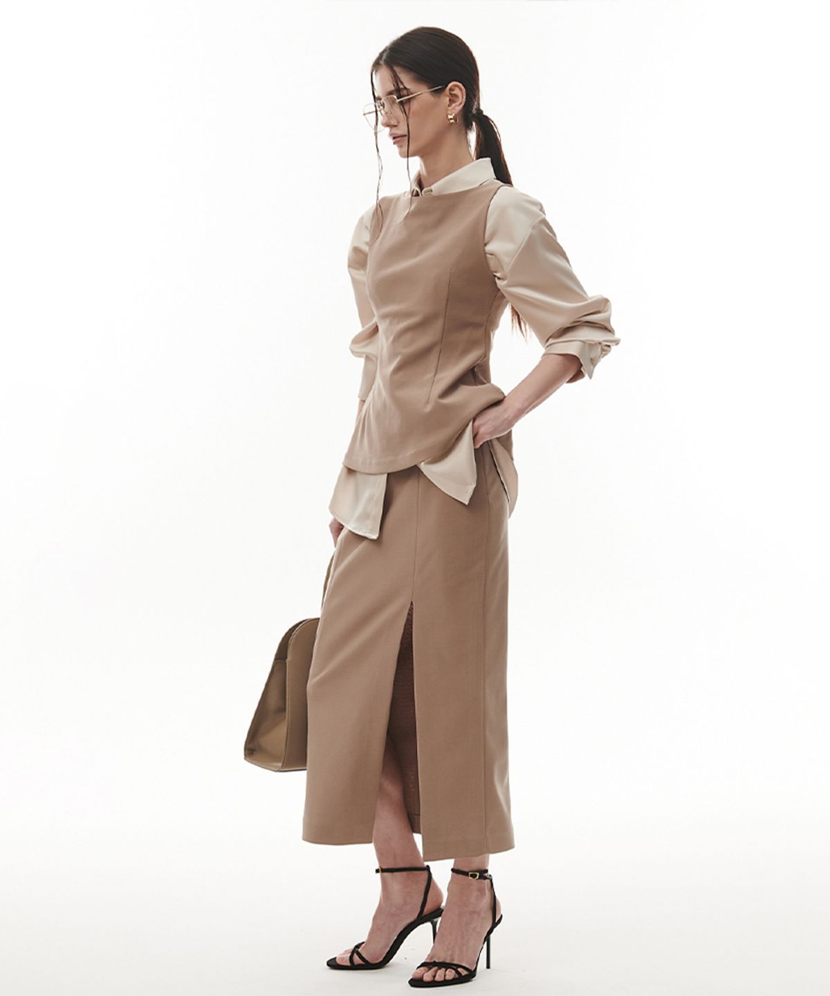 프로젝트 웨이브(PROJECT WAVE) Born Slit Long Skirt [BEIGE]