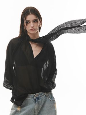 Back Tie Blouse [BLACK]
