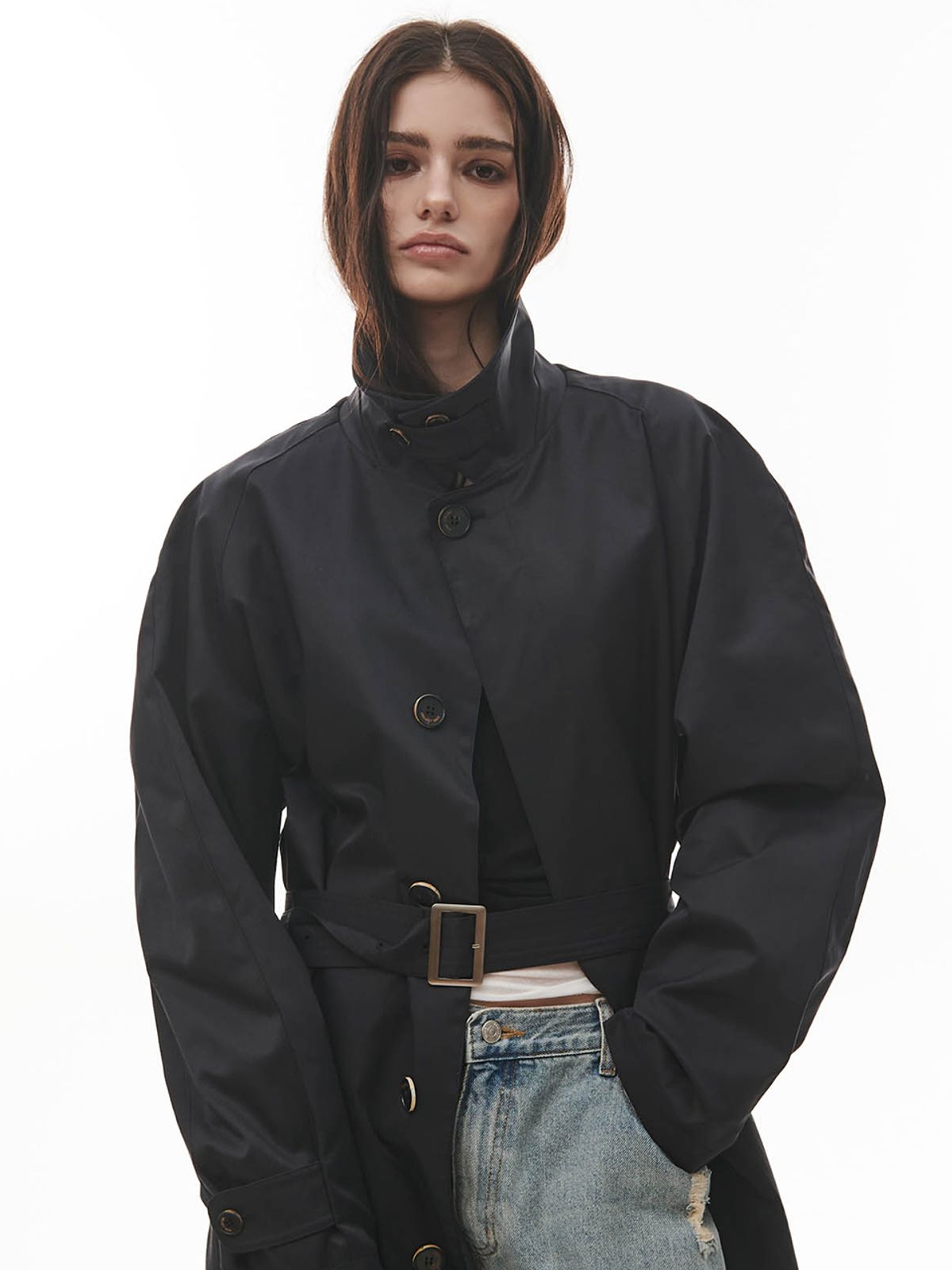 프로젝트 웨이브(PROJECT WAVE) Mood Long Trench Coat [BLACK]