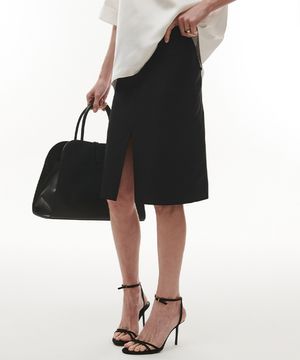 Lip Line Slit Midi Skirt [BLACK]