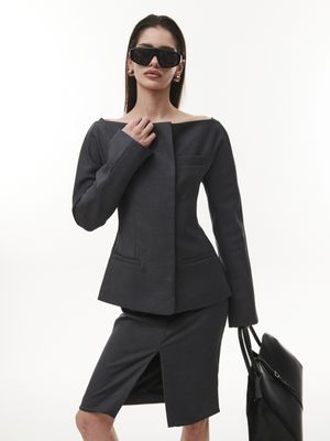 Lip Line Slit Midi Skirt [CHARCOAL]