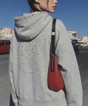 리벳 아플리케 오버핏 후드집업 [그레이]